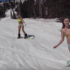 【雪山でのビキニが眩しすぎる！】水着でゲレンデを滑る強者なロシア人たち